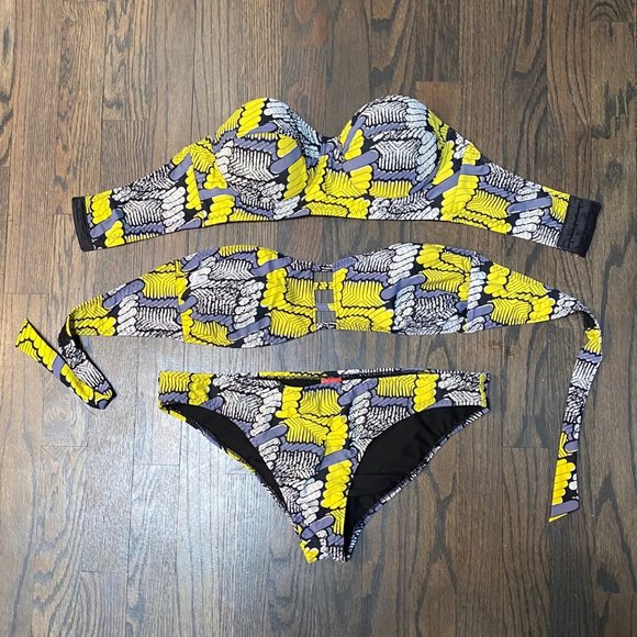 Red Carter Mix and Match Bikinis, Strapless Bandeau Bra, Yellow Grey Black - Picture 1 of 7
